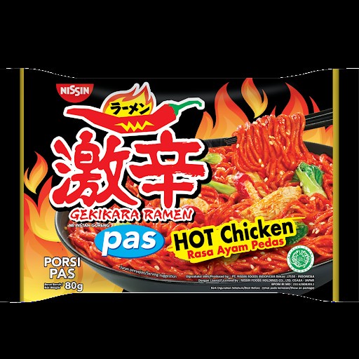 

impor-mie- nissin gekikara ramen hot chicken rasa ayam pedas porsi pas 80 gram -mie-impor.