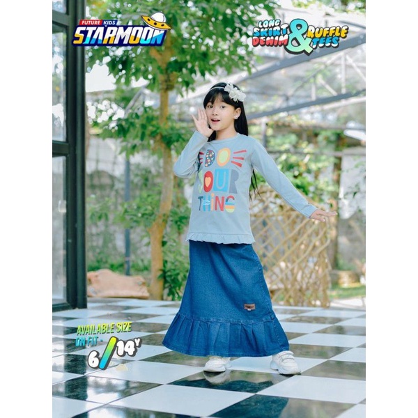 Long skirt denim &amp; ruffle tees  6 -14 T