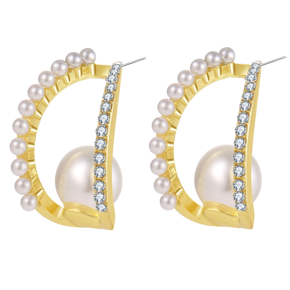 Anting Bulat Besar Bahan Metal Warna Emas Aksen Mutiara Untuk Wanita