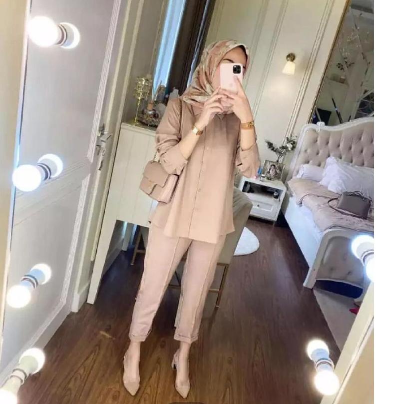 Tren Kekinian.. Setelan Kemeja polos wanita / oneset Kemeja wanita Moscrepe / Setelan Kancing terbar