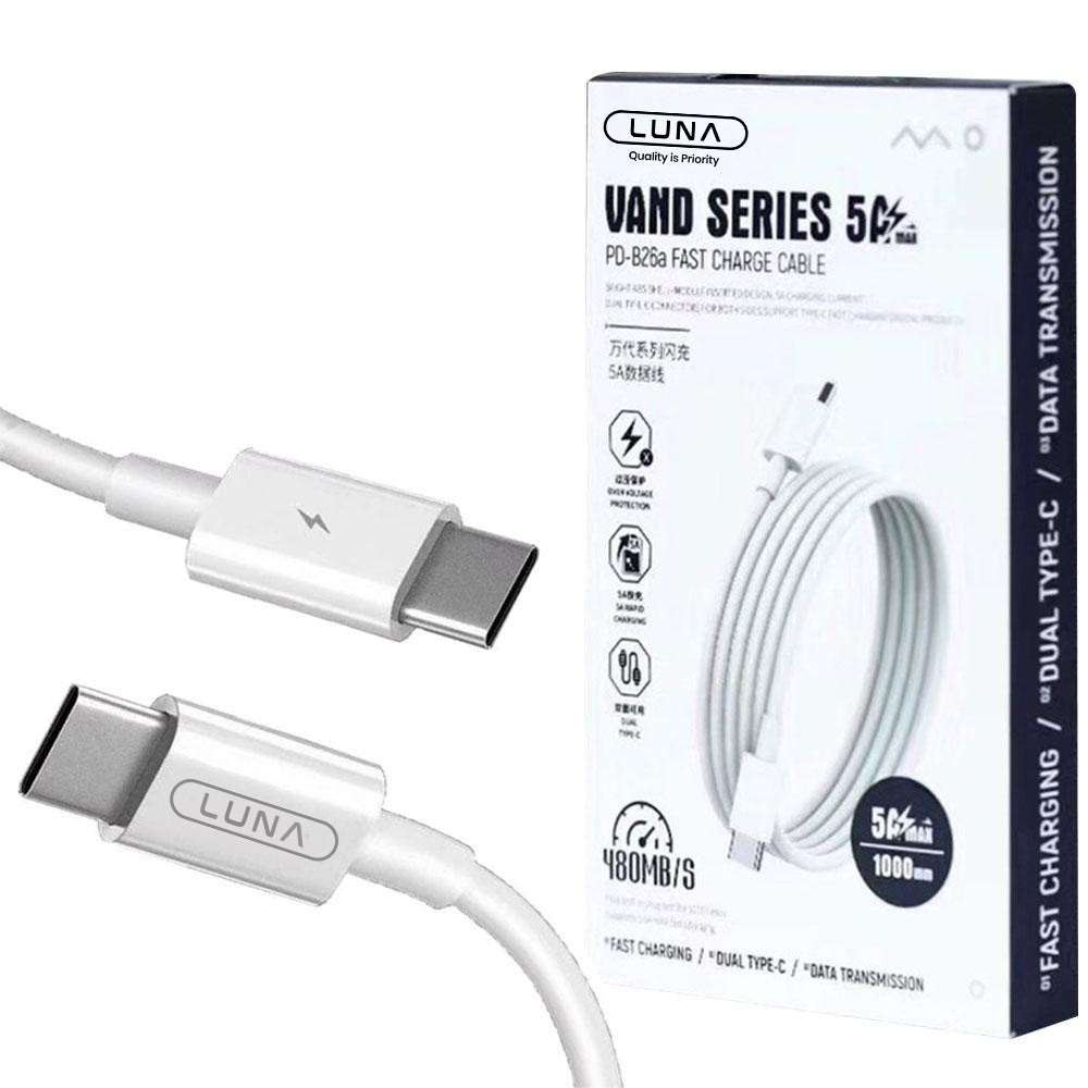 Luna Kabel Data Type C to C USB Cable PD B26A Super Fast Charging 5A 1M For Samsung Power Delivery