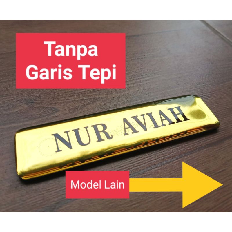 Name Tag Papan Nama Warna Gold Emas Mengkilat - Peniti - Magnet #Name Tag Indonesia