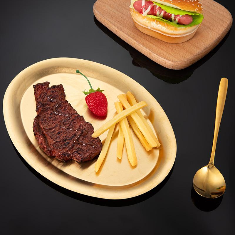Piring Makan Stainless Steel Oval Dessert, Snack Plate Steak Plate