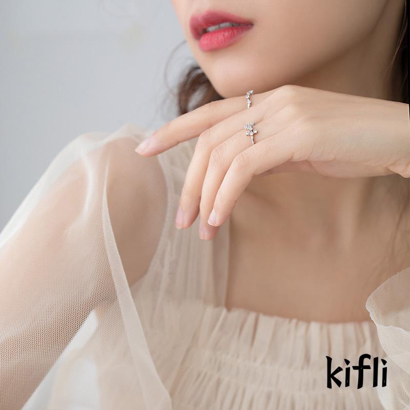 Cincin Lapis Silver Model Terbuka Adjustable Desain Rasi Bintang Hias Zircon Untuk Wanita