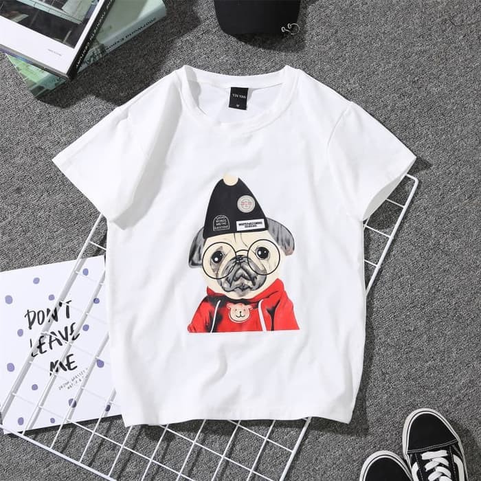 Kaos Bulldog Puddle Pug T Shirt French Anjing Cute Animasi Puti