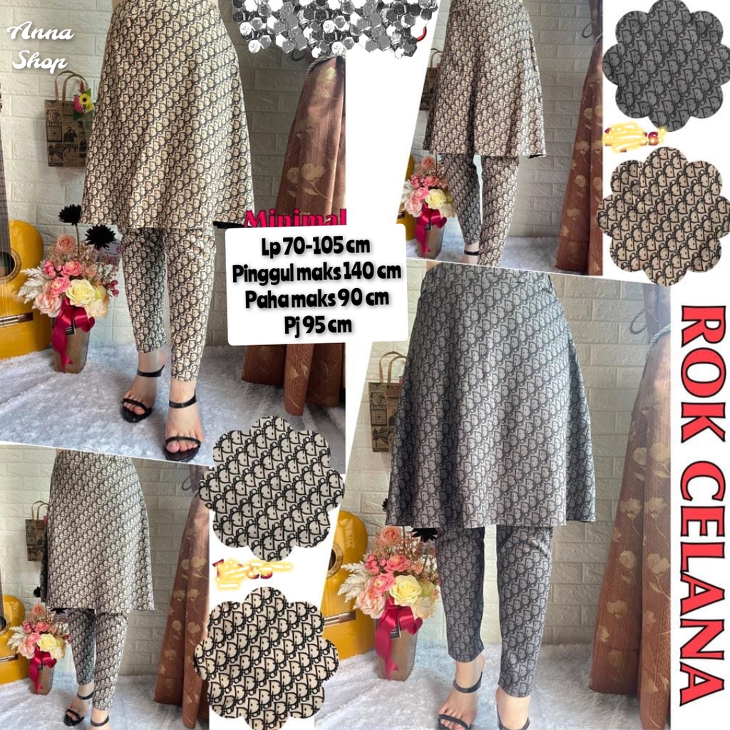 Celana panjang wanita model celana rok motif printing jumbo