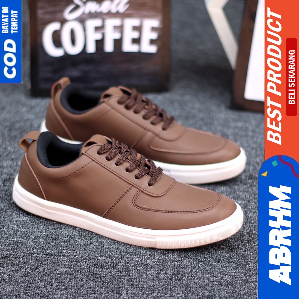 Abrhm Regan - Sepatu Formal Casual Pria Tali Kulit Pu Kerja Hitam