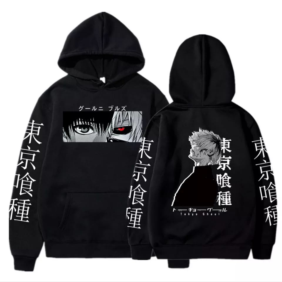 ( V1) MANGA TOKYO GHOUL 2SIDE Sweater Hoodie Wanita Mewah Oversize Fashion Kekinian Outfit Korean Style Ootd Cewek Remaja Ala Korea Bahan Fleece Premium Sweeter Hody Suiter Hoddy Switter Hudie Sweather Hodie Atasan Lengan Panjang LD 100 120 BB 40 45 50-HITAM