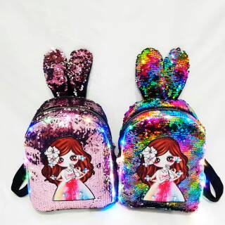  TAS  RANSEL SEQUIN KARAKTER LOL  PRINCESS TELINGA KELINCI 