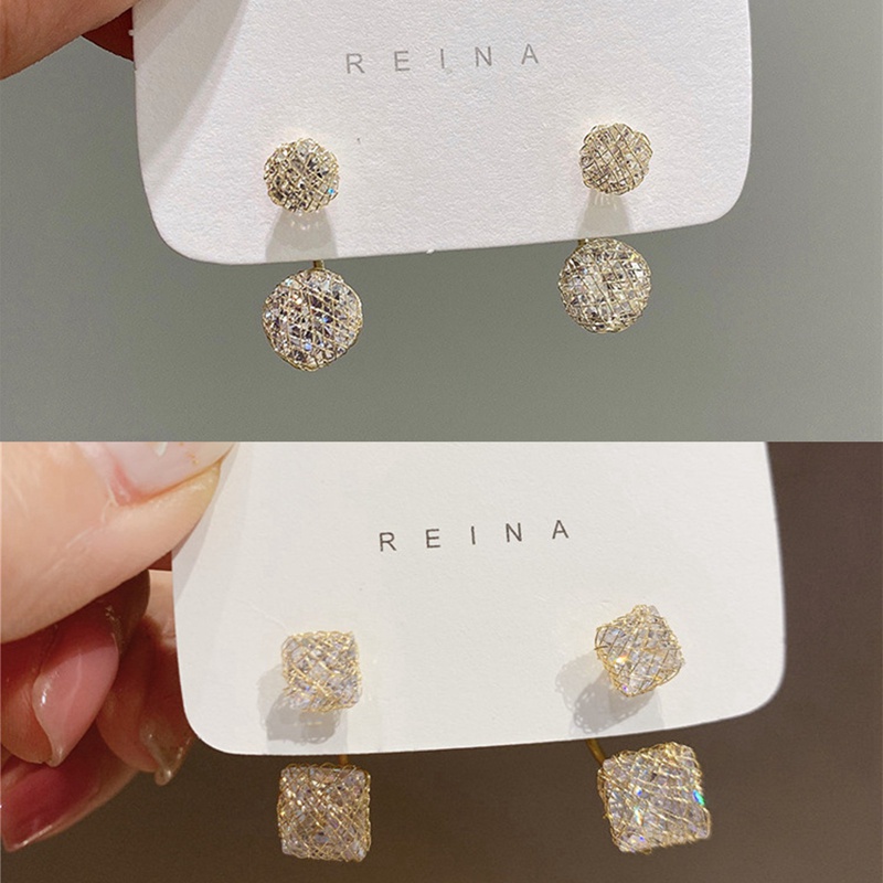 Fancyqube Anting Tusuk Gantung Desain Bola Hollow Hias Berlian Zircon Gaya Simple Untuk Wanita