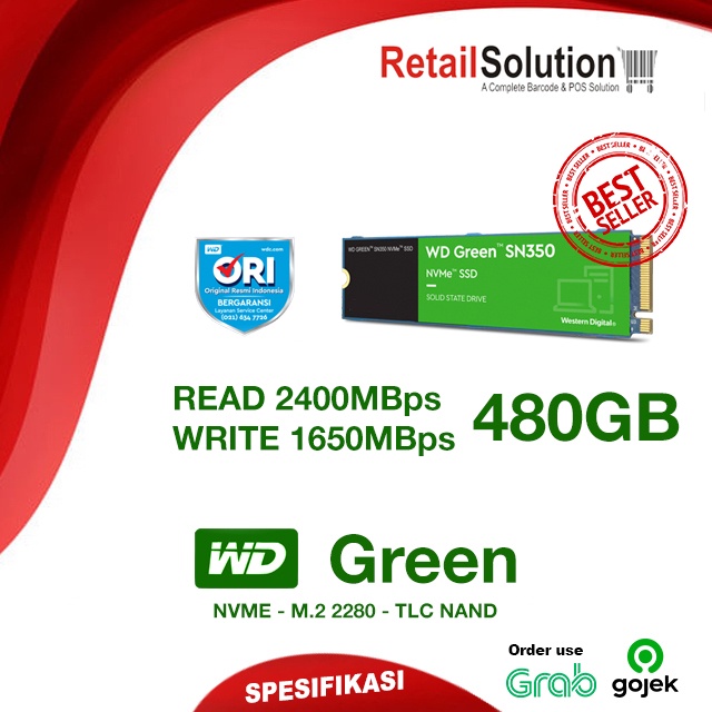 SSD M2 M.2 2280 NVME - WD Green SN350 / SN-350 480GB 480 GB Original