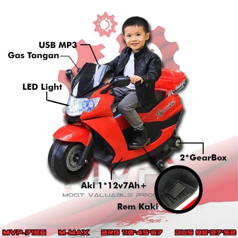 MOTOR AKI N-MAX MVP 7166 DENGAN MENGGUNAKAN AKI 12VOLT GAS TANGAN REM KAKI~MAINAN MOTOR AKI ANAK