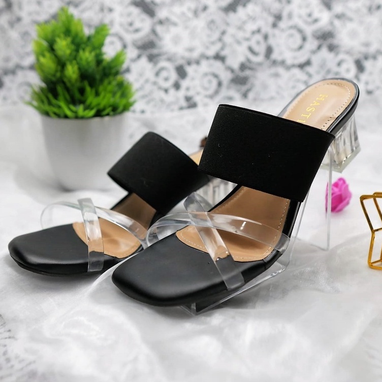 SANDAL WANITA HEELS KACA JELLY KARET 5 CM - ARINA