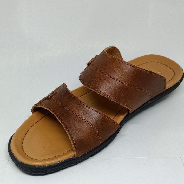 Sandal Slide Pria Kulit Asli Sandal Santai Kulit Coklat Grammer