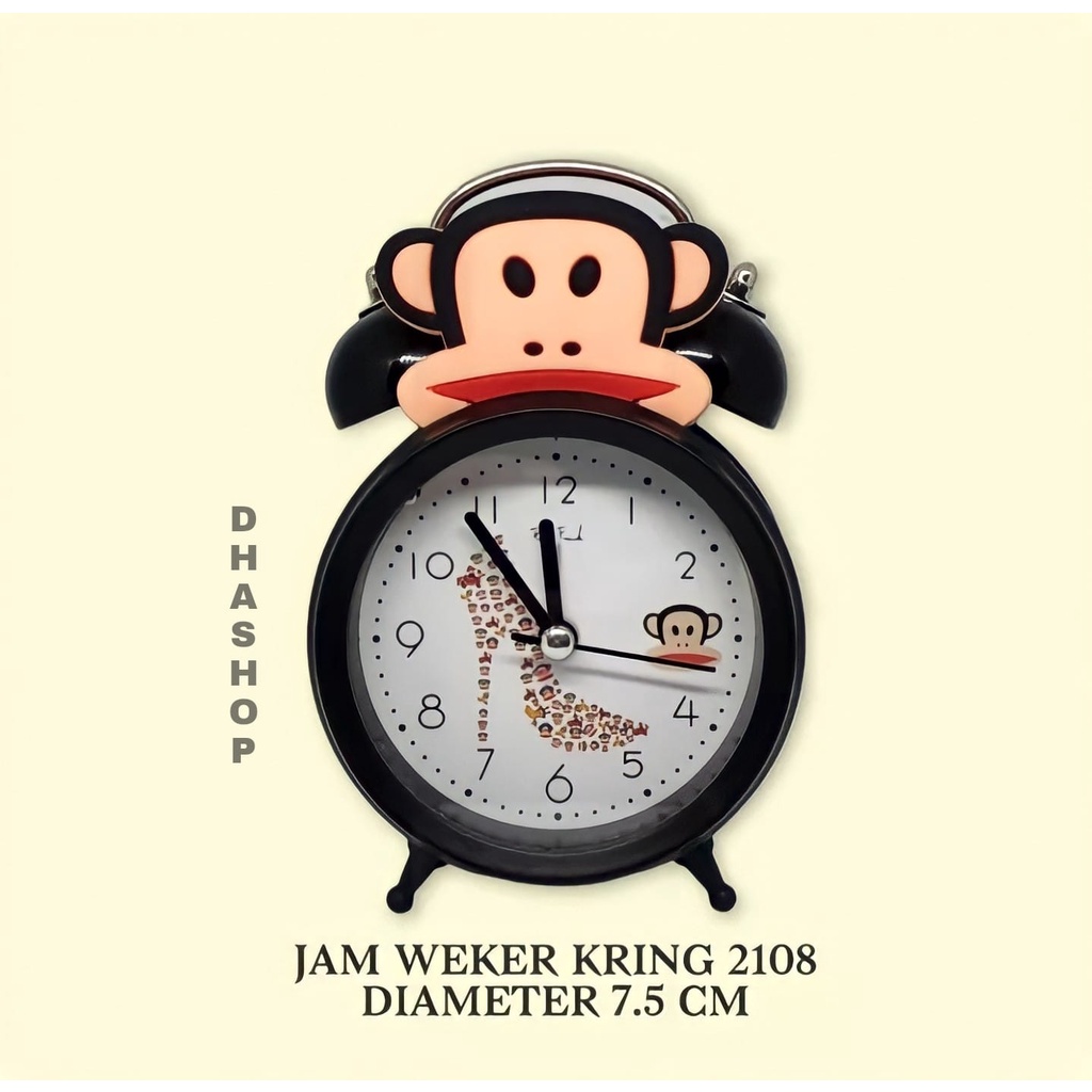 DHASHOP New Sale...!!! Big Promo ...!!! Jam Weker Alarm Premium Twin Bell Karakter Anak Monkey / jam Weker Kantor dan Hiasan Meja / Jam Weker Lucu