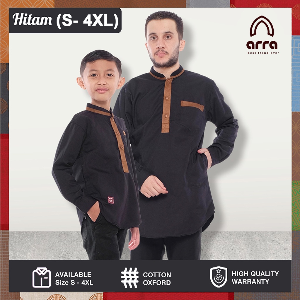 Baju Koko Muslim Pria Dewasa Couple Ayah dan Anak Laki Warna Hitam Lengan Tangan Panjang Model Kurta
