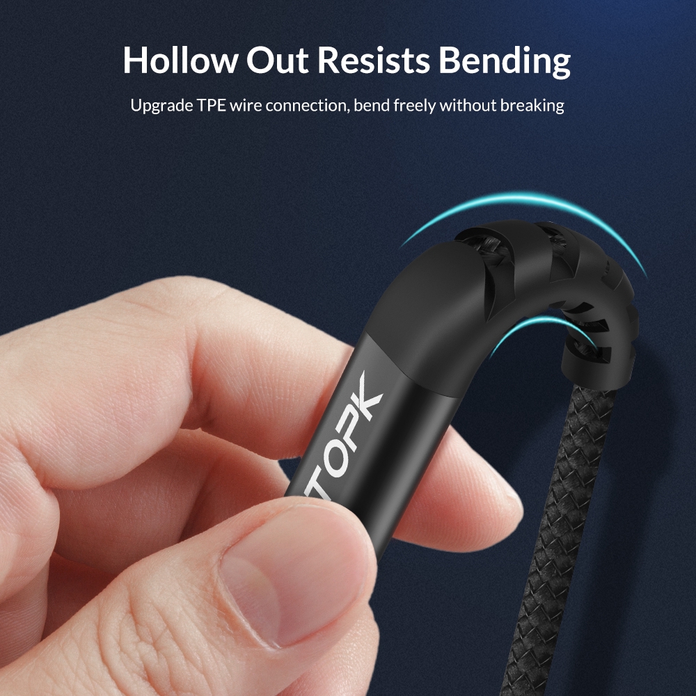 TOPK Kabel Data Micro USB Bahan Nilon Braided Panjang 1M Untuk Samsung Huawei Xiaomi