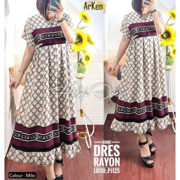 Home Dress Wanita Rayon Armor Premium Dress Dante Lengan Pendek Baju Wanita Fashion Kekinian LD  110 cm