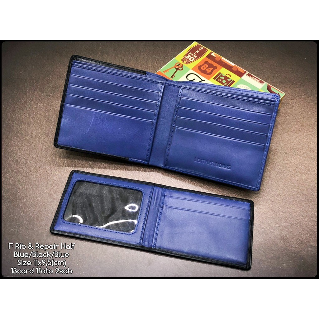 dompet kulit F rib &amp; repair LT blue black blue premium dompet pria dompet cowok