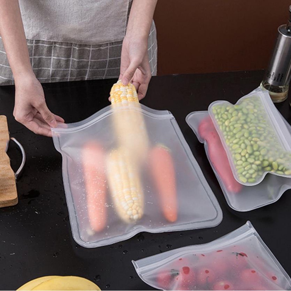 Kantong organizer makanan kulkas BPA free bisa di cuci pakai berulang kali Kantong Plastik tempat Makanan kedap udara Silicone Food Bag Ziplock resleting Reusable Ziplock Bag Silicone Food Storage Bag Leakproof Containers Fresh Bag Vegetable Fridge