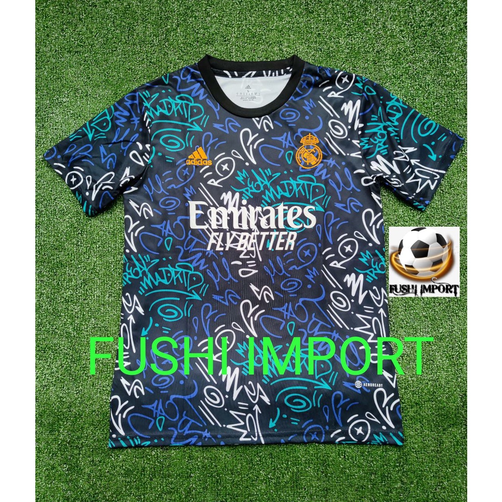 Jersey Baju Bola Madrid UCL Pre-Match A 2022 2023 Grade Ori