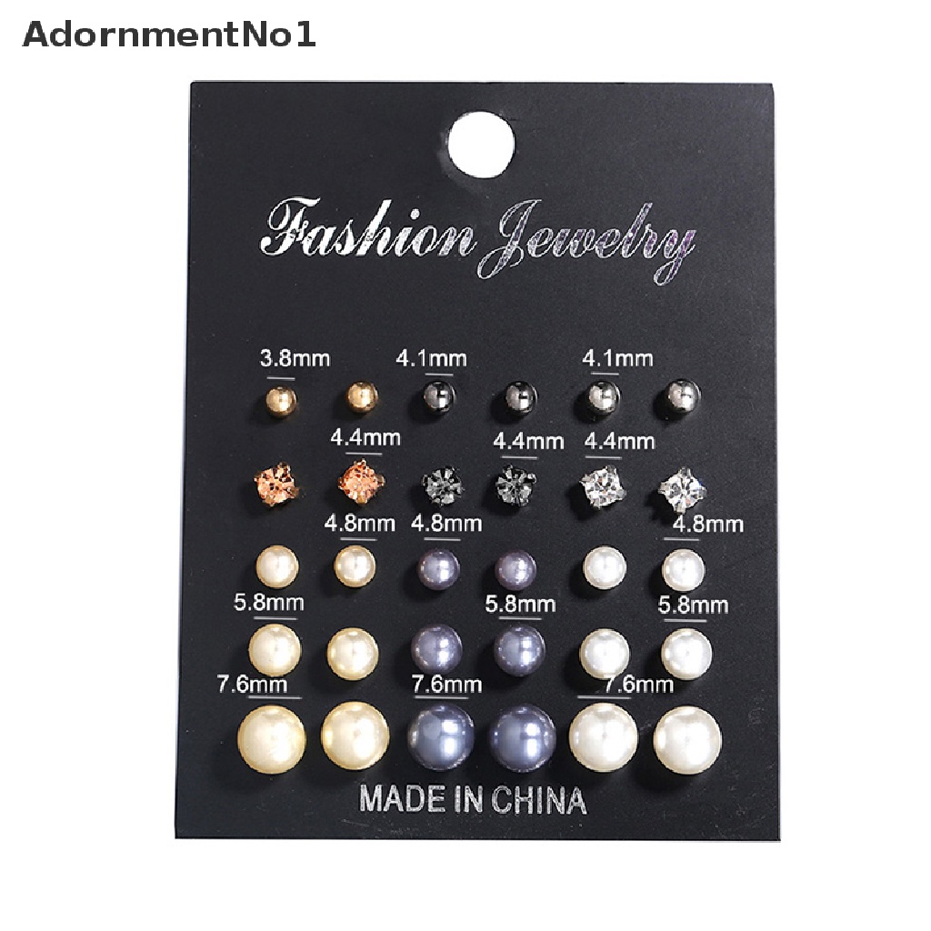 (AdornmentNo1) 15 Pasang / Set Anting Tusuk Aksen Mutiara + Kristal Imitasi Untuk Perhiasan Wanita