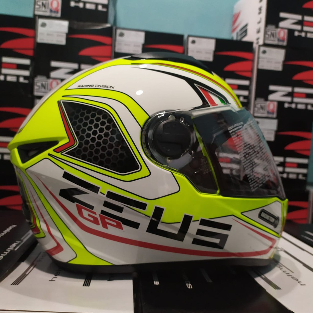 HELM ZEUS FULL FACE FLUO YELLOW AL3 RED - FREE SMOKE VISOR ZEUS ORIGINAL ( ONGKIR 2KG )