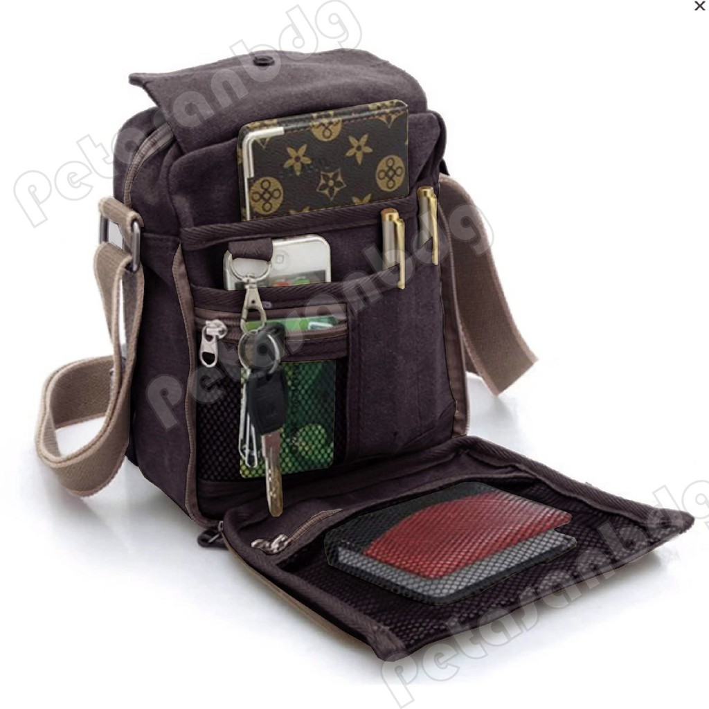 RTM - Baepack Vineyard Canvas Multifunction Travel Satchel Messenger Shoulder Bag - Dark Grey