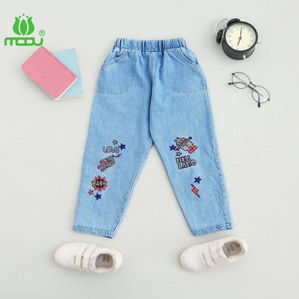 CELANA ANAK UNISEX JEANS BORDIR KARAKTER 2-10 TAHUN