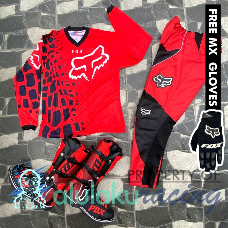 Jersey, Celana, Sarung Tangan &amp; Sepatu -Fullprint with Protectors Fullset MX Trail Motocross - Paket Bundling FOCTFG140303-F41