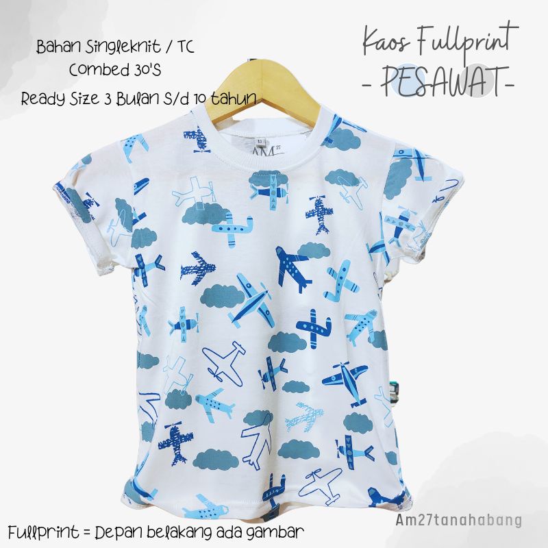 Kaos Anak Cowok 3 bulan sd 10 tahun Fullprint PESAWAT PLANE