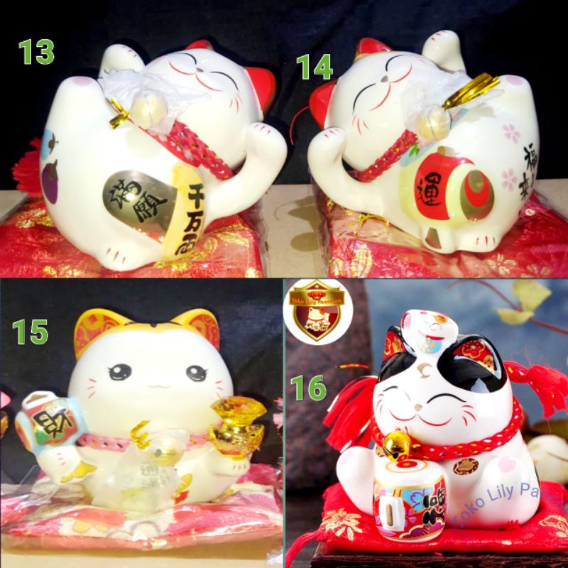 Maneki Neko Porselen / Lucky Cat Porselen / Kucing Hoki Porselen Ukuran 9cm