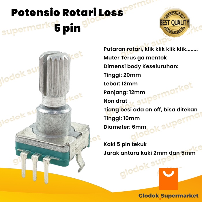 Potensio Rotari Loss 5 pin Rotary Klik Digital Kaki 3-2 Tekuk Putar Terus Hijau On Off