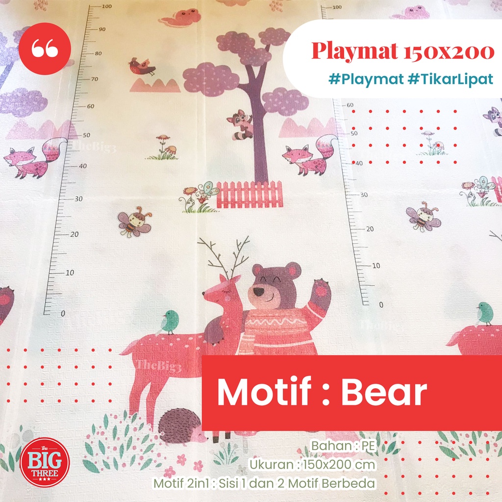 Playmat Anak 150x200 Bayi Lipat Tebal 1cm Double Pad - Tikar lipat motif 2in1 TBT