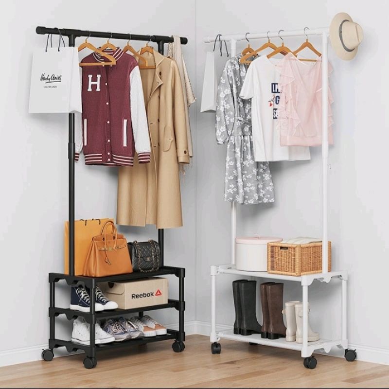 Rak Gantungan Baju Stand Hanger Single Rak Sepatu 3 Susun Multifungsi