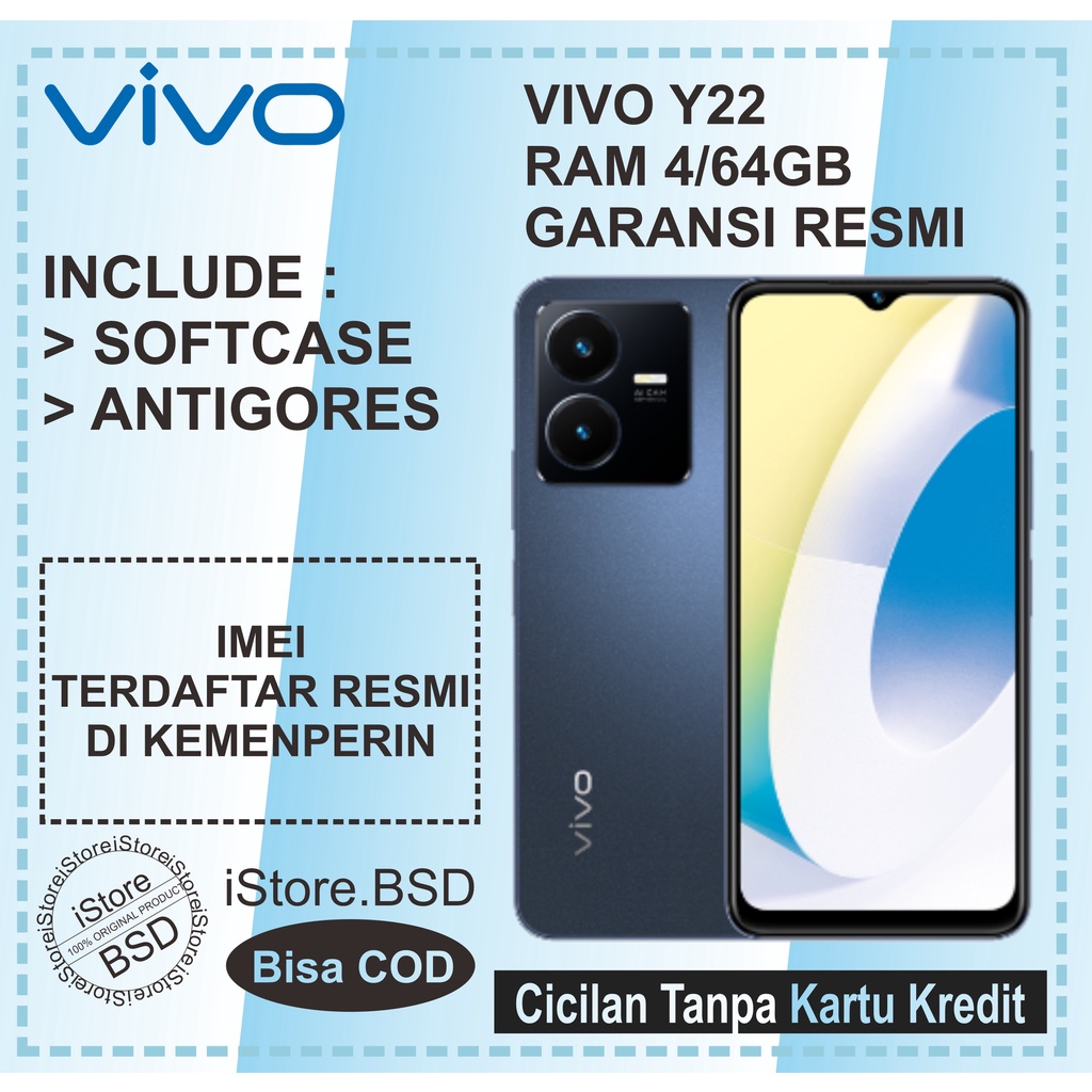 VIVO Y22 RAM 4/64GB | 4/128GB | SIDE FINGERPRINT | 18W FAST CHARGE | 5000mAh BATTERY | GARANSI RESMI 1 TAHUN