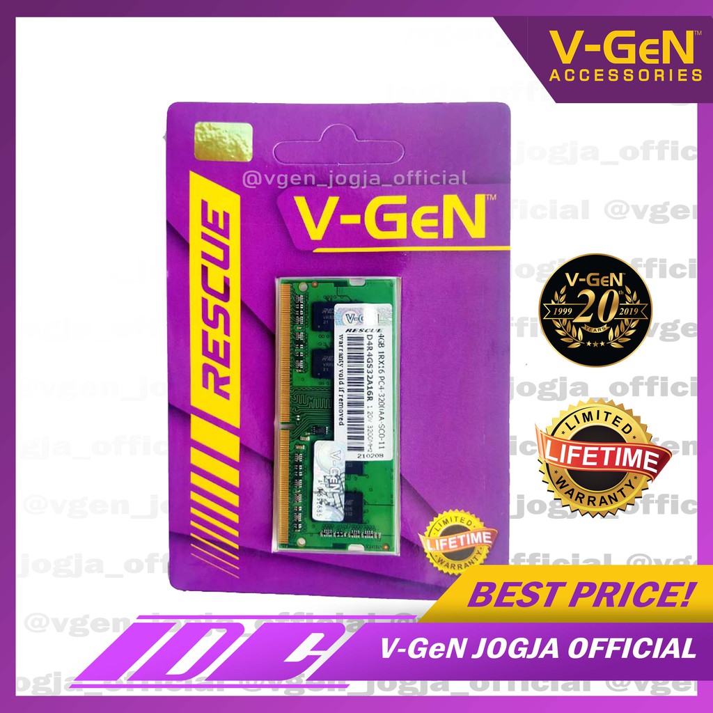 V-GeN RESCUE SODIMM DDR4 PC 3200 4GB, 8GB GARANSI RESMI