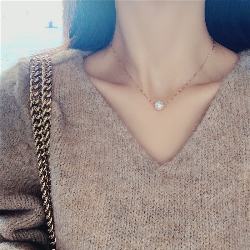 [ Women  Simple  Pearl  Pendant Necklace Gold Chain Necklace Gifts Jewelry for Girlfriends  ]