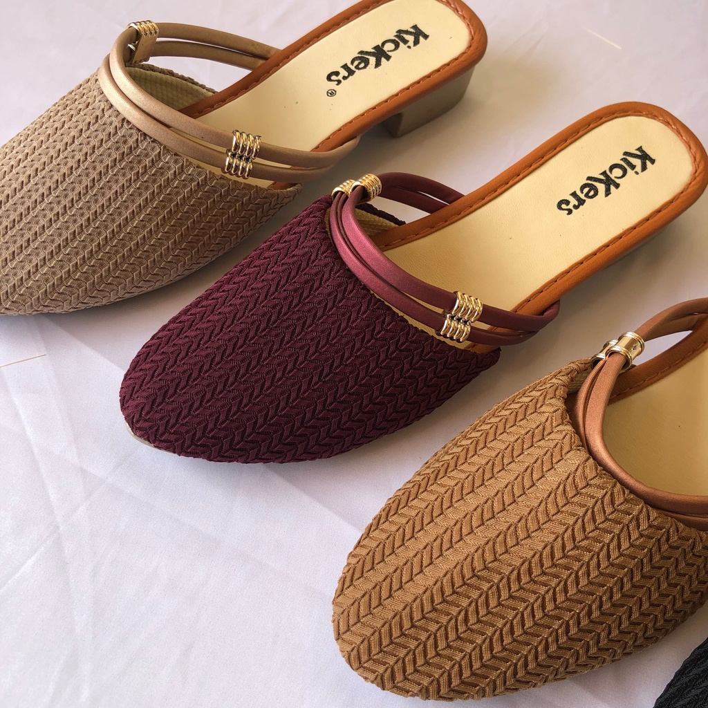 (HARGA PROMO = PACKING TANPA KARDUS) SLOP GEMPI 7 cewek feminim modern termurah terlaris wedges model baru fashion wanita SANDAL SENDAL WANITA RAJUT HAK TAHU PENDEK 3CM HILS HEELS HIL KUAT EMPUK ELEGANT MURAH TERBARU