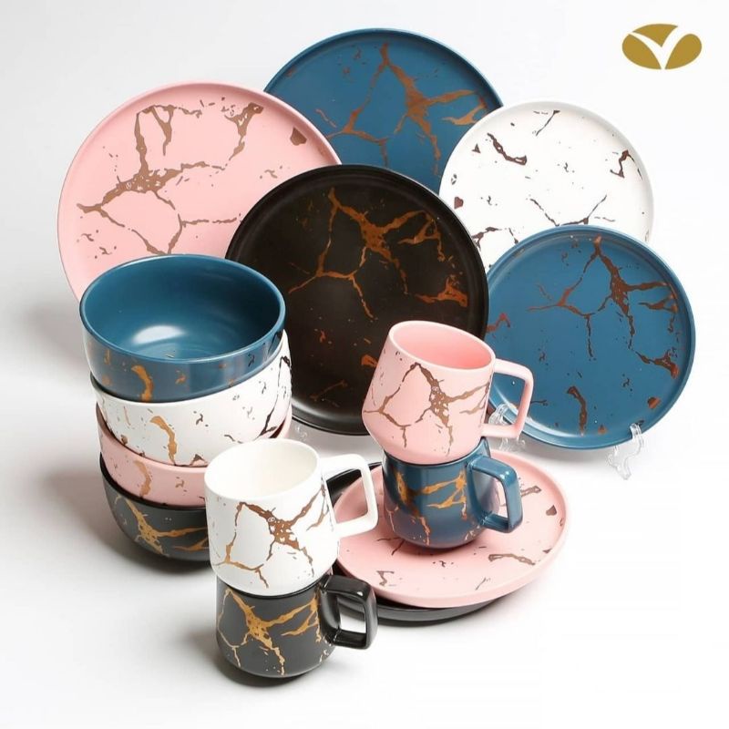 Vicenza Dinner Set Marmer Perlengkapan Makan dengan motif Marmer DM01 warna Pink/Hitam/Putih/Biru