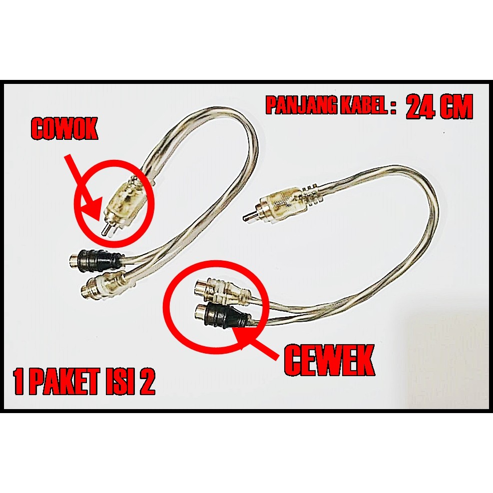 Kabel Y Audio Mobil Transparan 1 Male 2 Female Subwoofer Cable Hihg Tech Isi 2 Pcs