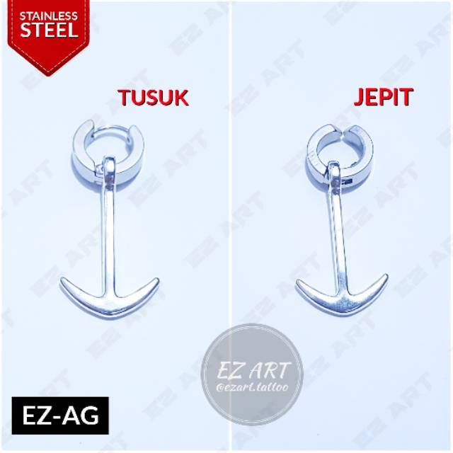 1Pc Model EZ-AG Silver Anting Pria dan Wanita Jepit Tusuk Variasi Bandul Jangkar Rantai