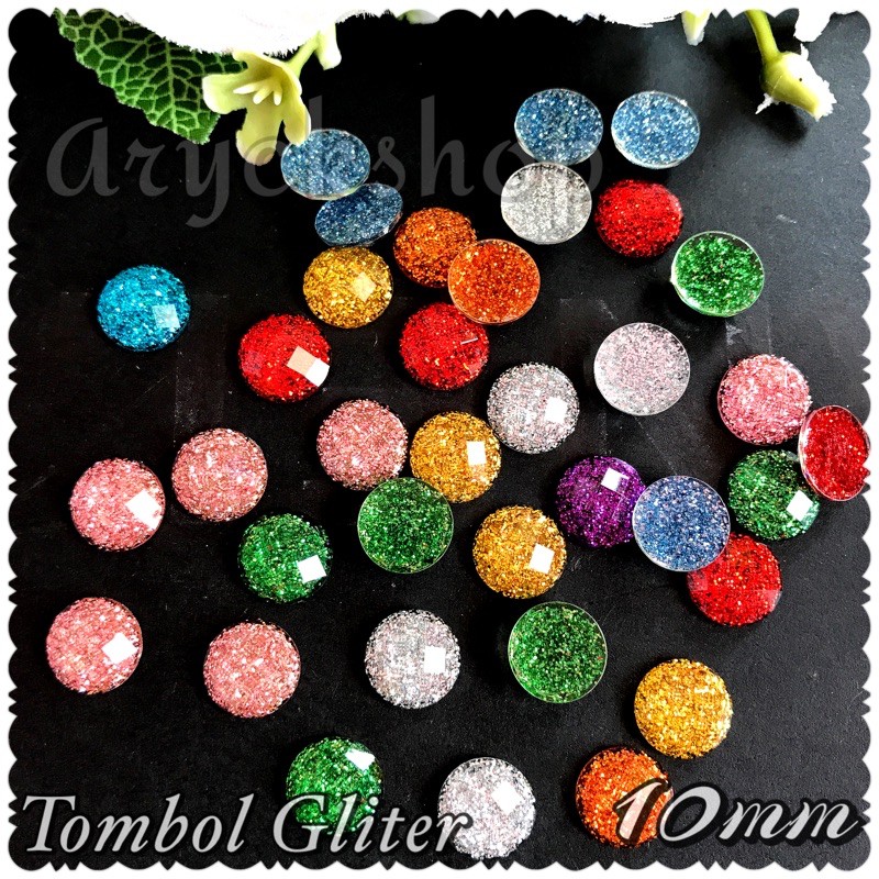 Tombol Full Gliter Ukuran 10mm isi 10pcs Bahan pencetan Tombol tasbih