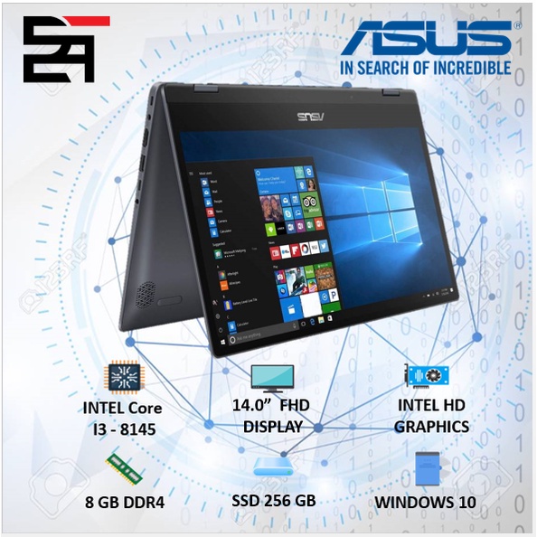 Asus Vivobook Flip TP412FA 2in1 Touch i3 10110 RAM 4/8 GB 256/512 ssd W10 14 inchi FHD Fingerprint-i3 8145 - 8GB/256GB