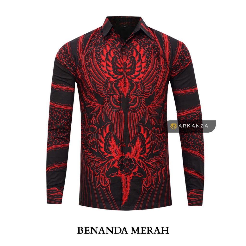 BATIK ARKANZA Motif BENANDA MERAH Hem Atasan Kemeja Baju Batik Pria Cowok Laki Laki Slimfit Full Lapis Furing Lengan Panjang Lengan Pendek Original Asli