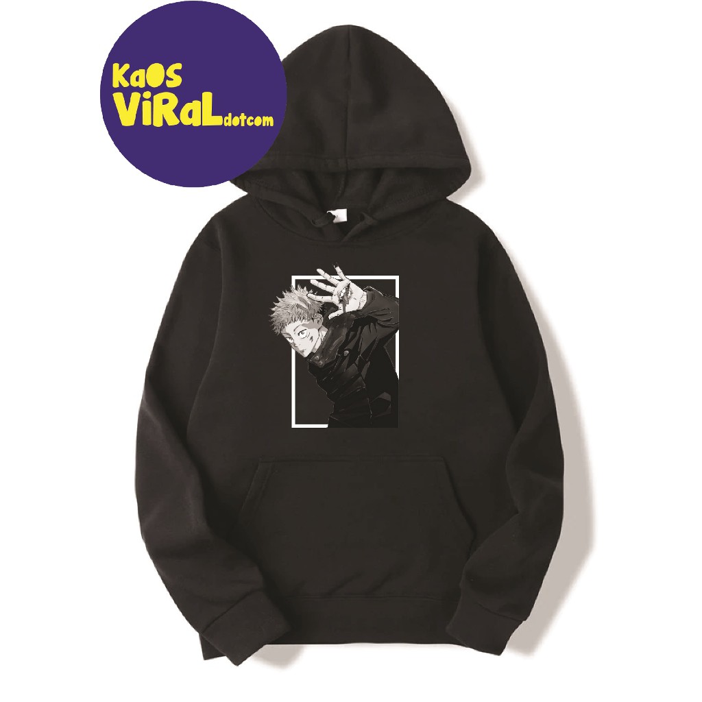 JACKET HOODIE ANIME JJK YUJI ITADORI BLACK WHITE HOODIE