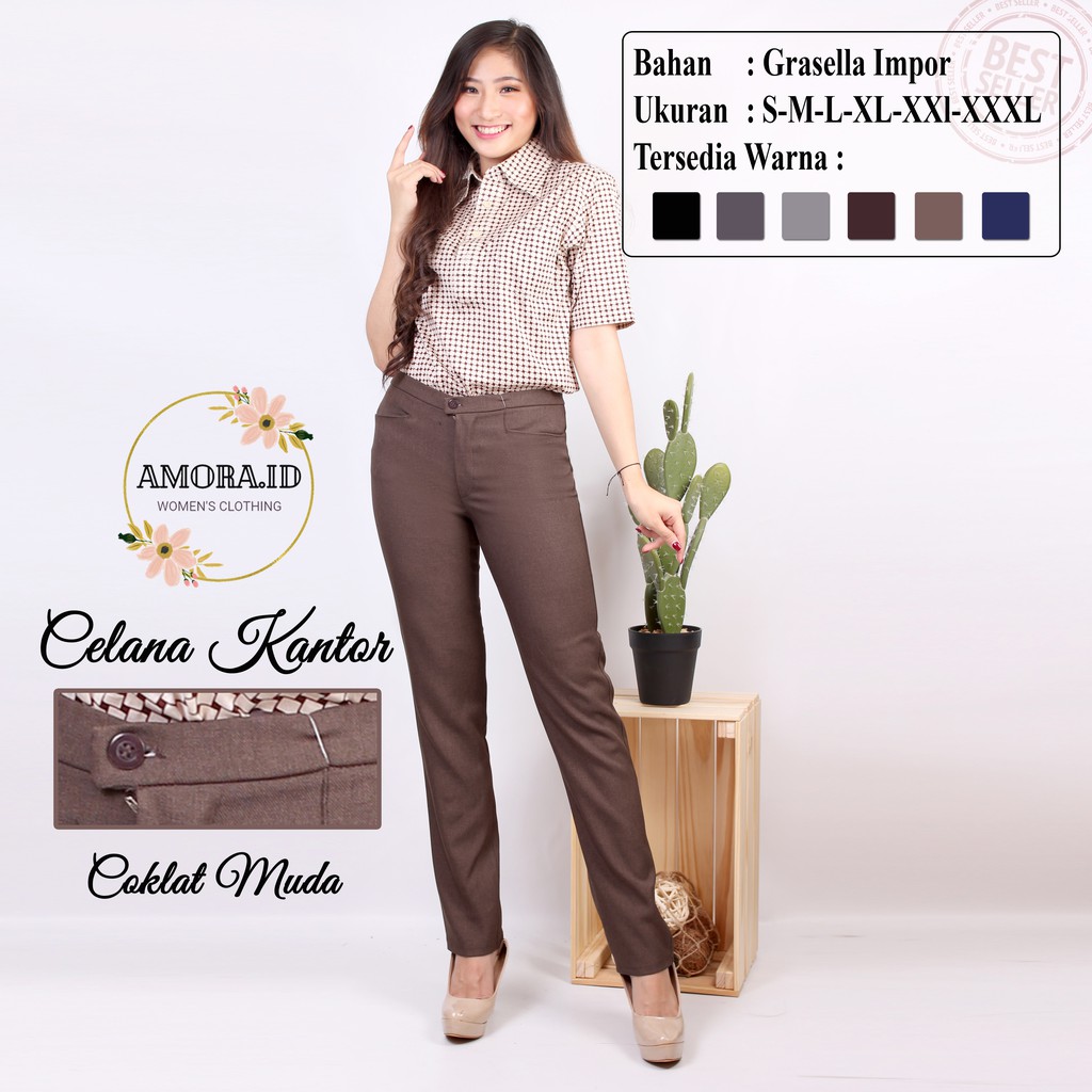 AMORA Celana Kerja Wanita Size S M L XL XXL XXXL / Celana  Bahan Import Untuk Kerja Kuliah Formal