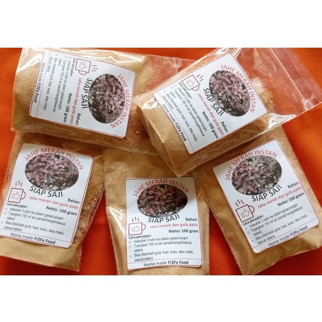 

Jahe merah instan 100 gram siap seduh sudah mengandung gula