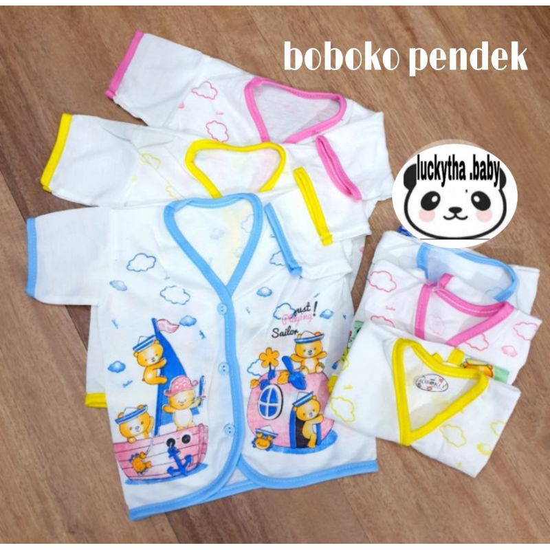 3pc_ baju bayi pendek boboko full print / baju boboko pendek Newborn/ baju pendek bayi boboko print