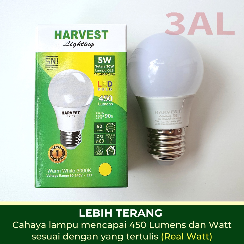 5W - Paket Isi 9 - HARVEST LIGHTING Lampu Bohlam LED A Bulb  5 Watt Lampu Hemat Energi Original Bersertifikasi SNI dan Bergaransi